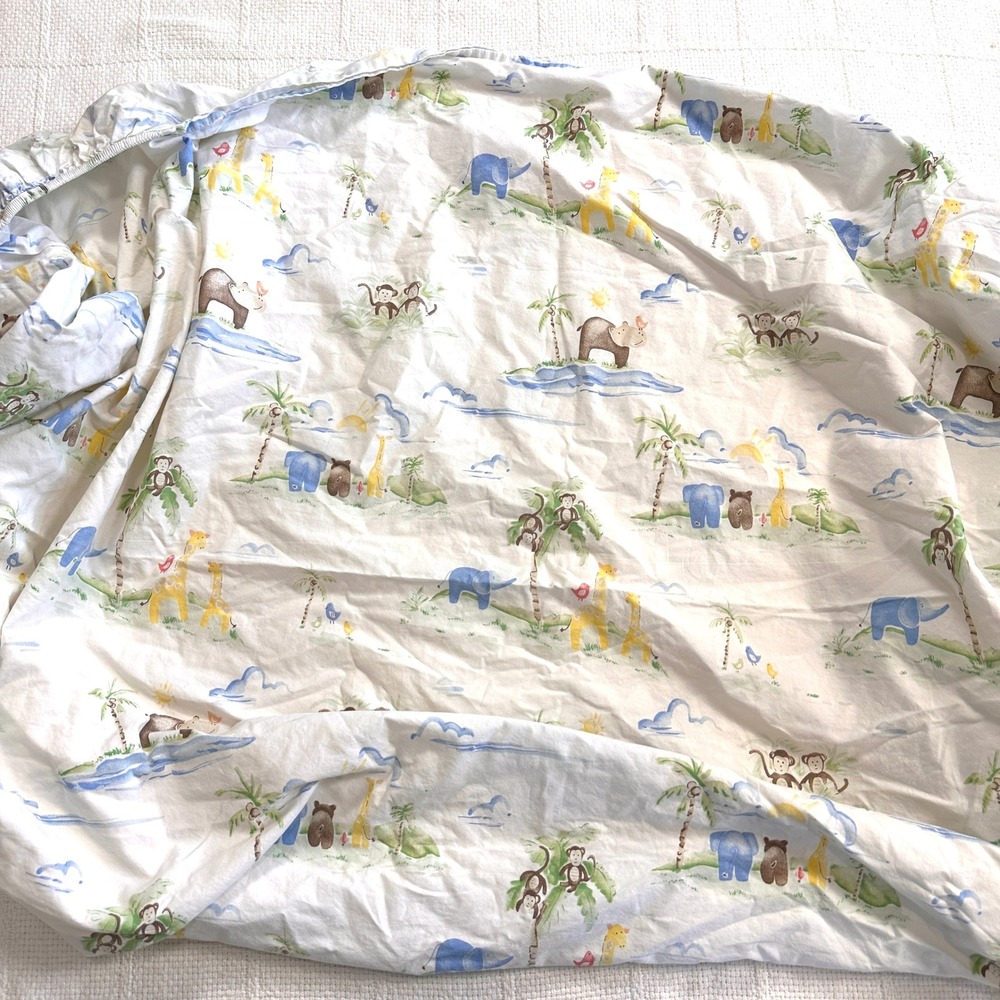 Pottery Barn Safari Animal Fitted Crib Sheet Jungle Friends Organic Cotton 2013 - Picture 2 of 7
